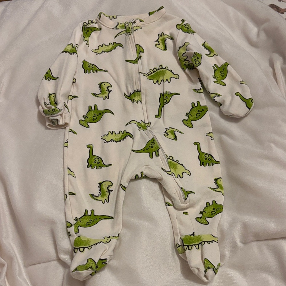 Old Navy White Footed One-Piece with Green Dino Print